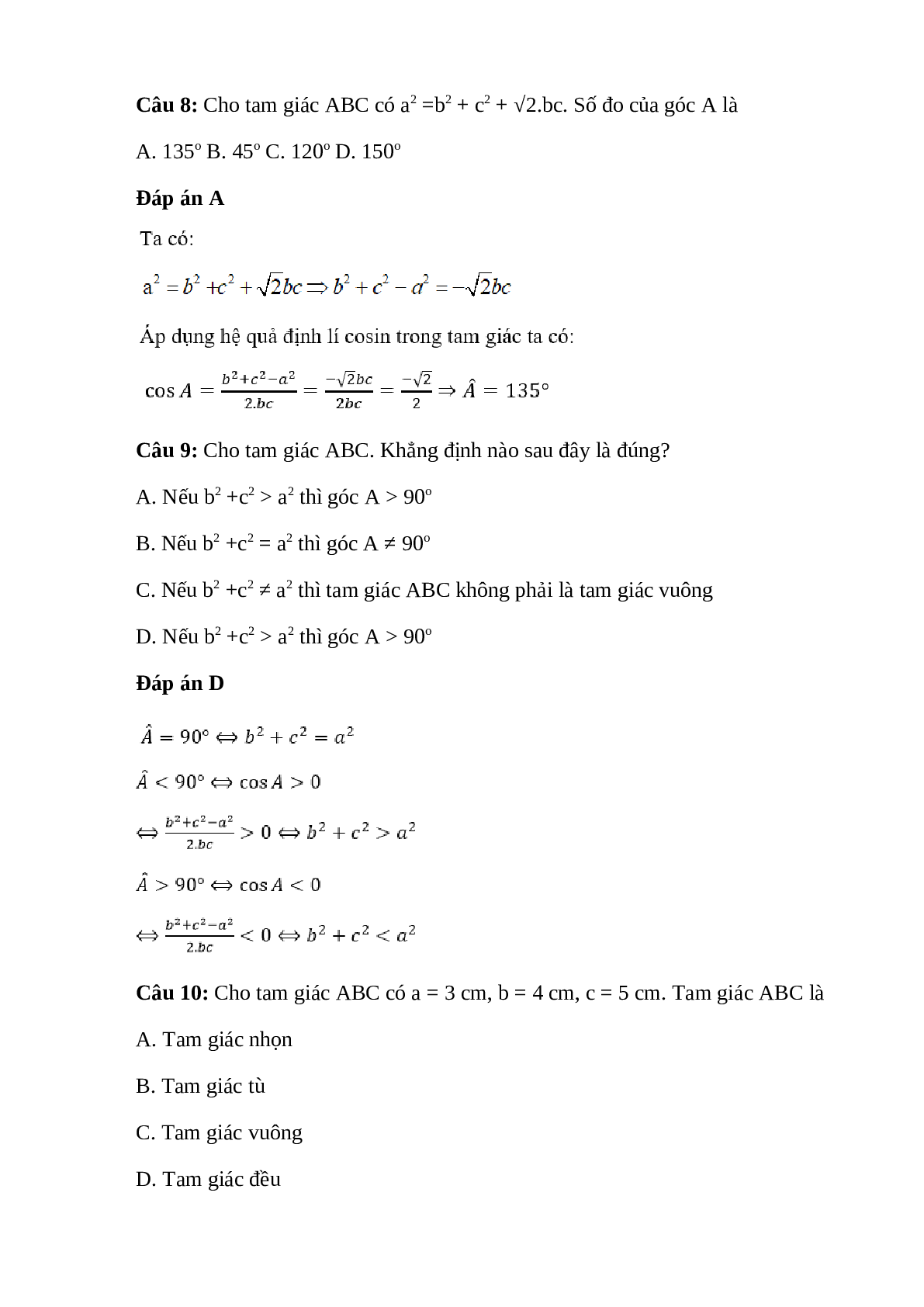 22 Bài tập nâng cao Hệ thức lượng trong tam giác lớp 10 có đáp án (trang 4)