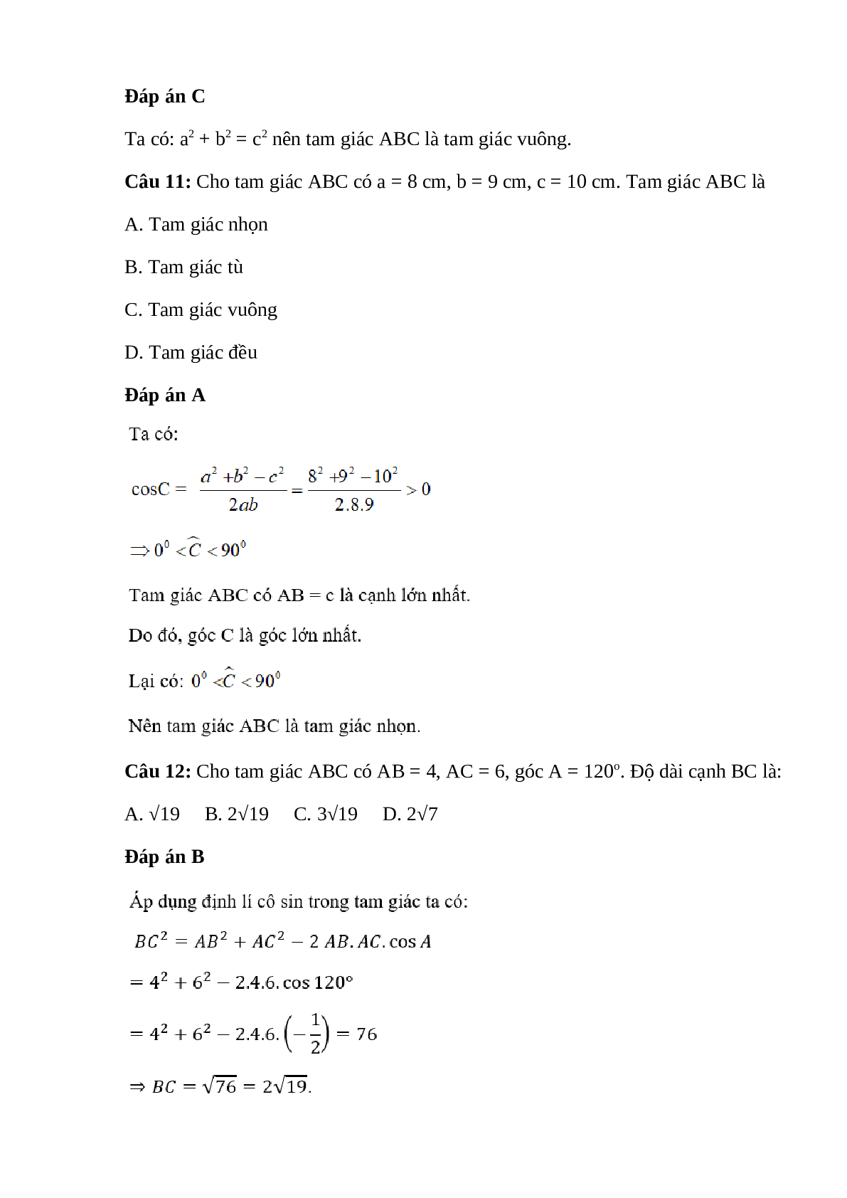 22 Bài tập nâng cao Hệ thức lượng trong tam giác lớp 10 có đáp án (trang 5)