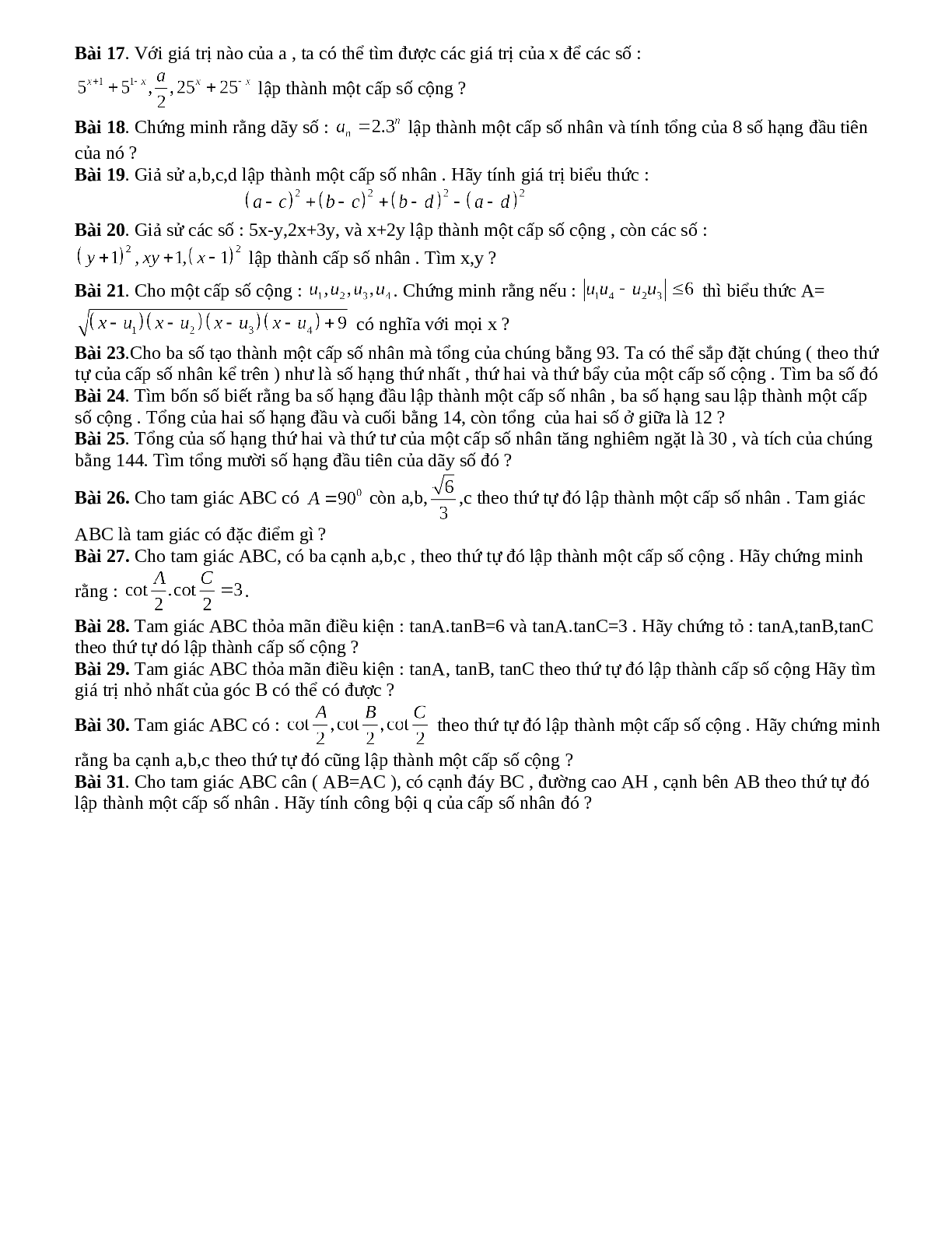 Bài tập cấp số nhân và cấp số cộng toán 11 có lời giải (trang 2)