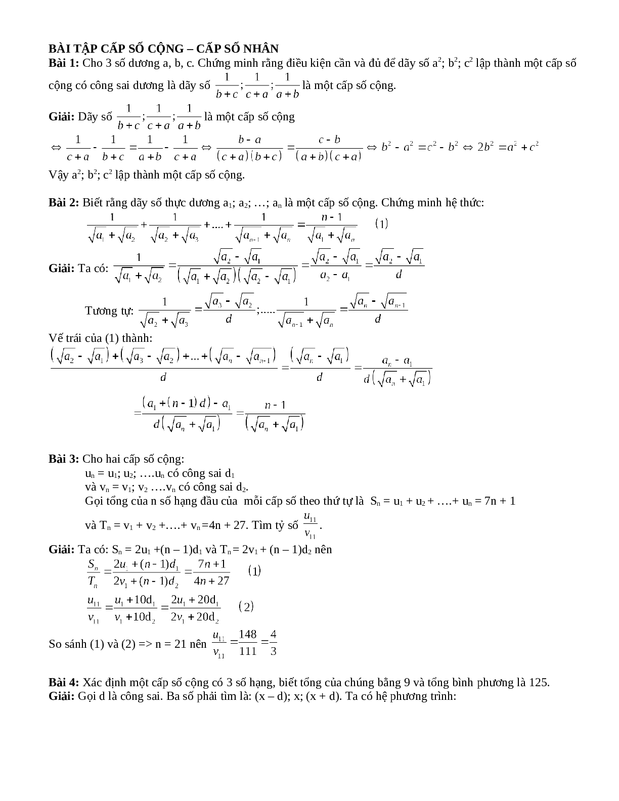 Bài tập cấp số nhân và cấp số cộng toán 11 có lời giải (trang 3)