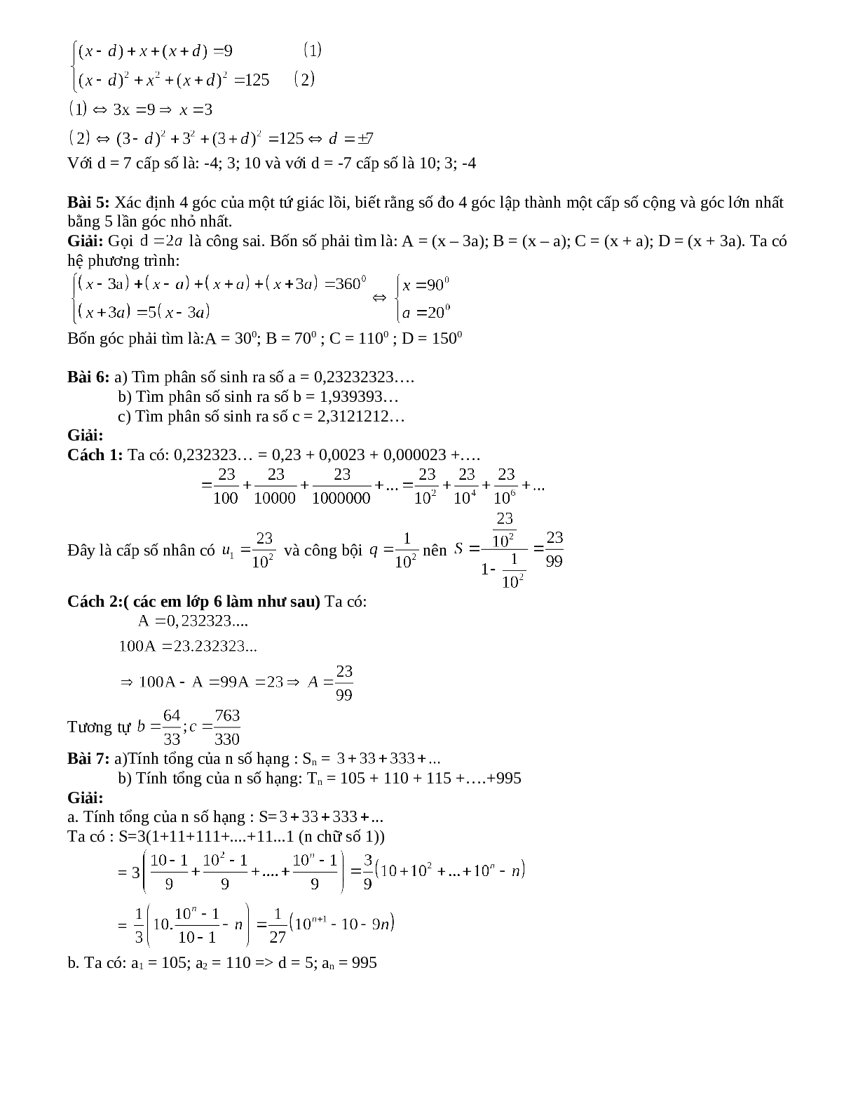 Bài tập cấp số nhân và cấp số cộng toán 11 có lời giải (trang 4)