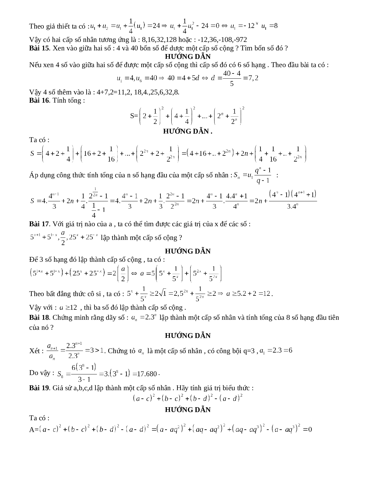 Bài tập cấp số nhân và cấp số cộng toán 11 có lời giải (trang 7)