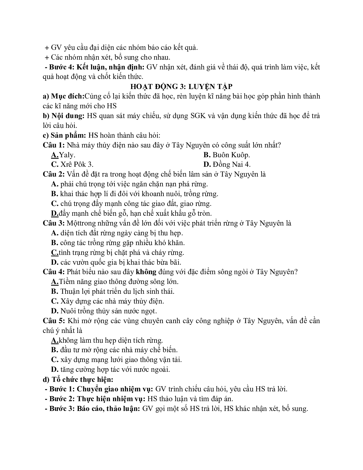 Giáo án Địa lí 12 Bài 37 Vấn đề khai thác thế mạnh ở Tây Nguyên (tiết 2) mới nhất (trang 4)