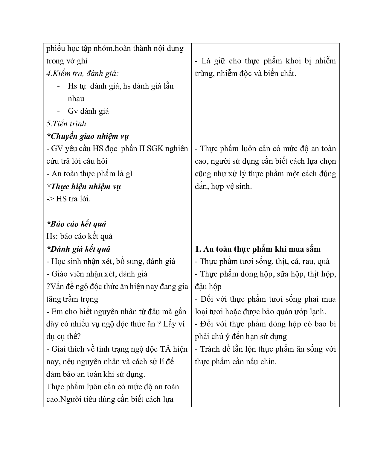 GIÁO ÁN CÔNG NGHỆ 6 BÀI 16: VỆ SINH AN TOÀN THỰC PHẨM(T2) MỚI NHẤT (trang 3)