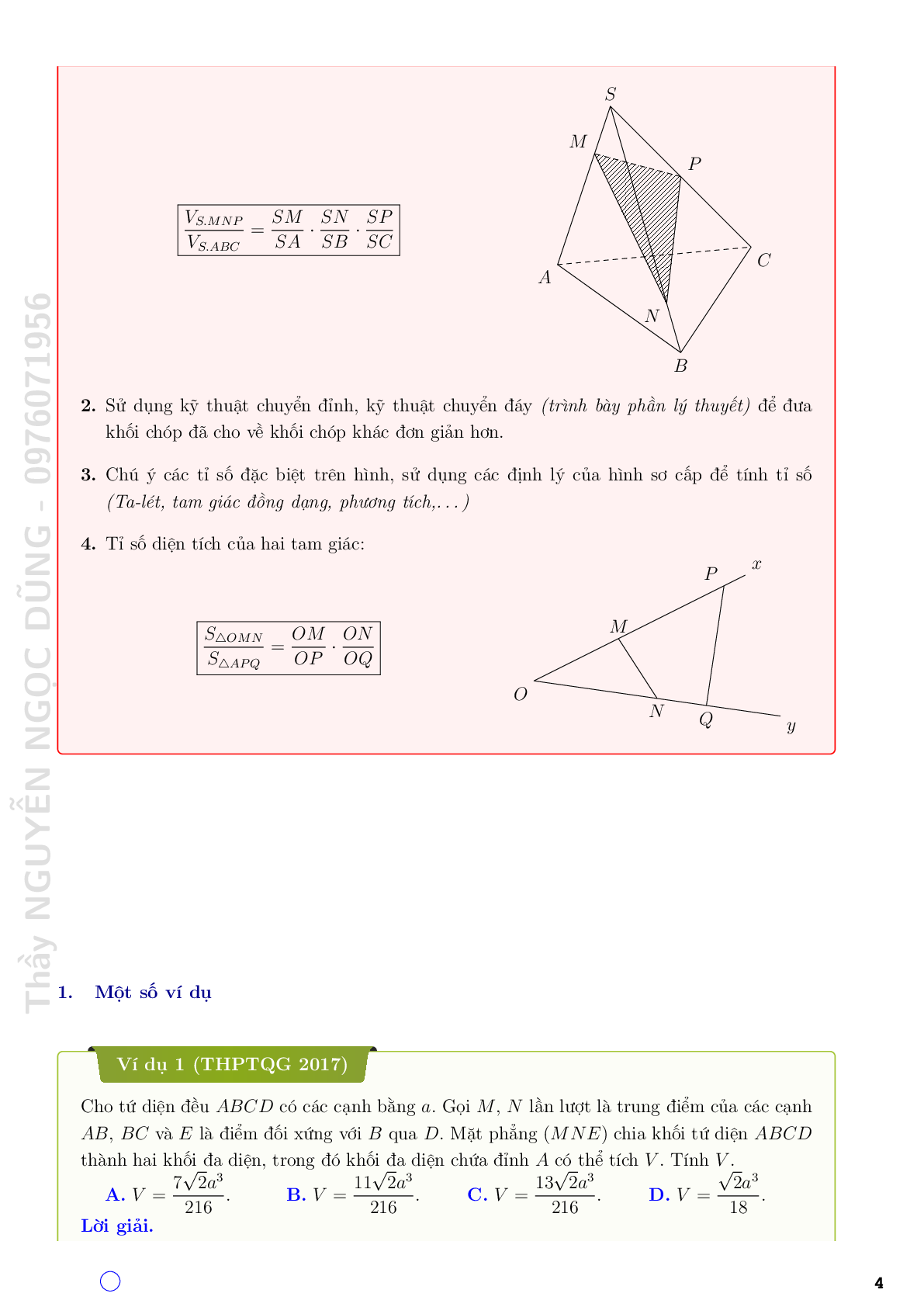 Sử dụng phương pháp tỉ số thể tích giải quyết bài toán thể tích khối đa diện (trang 4)