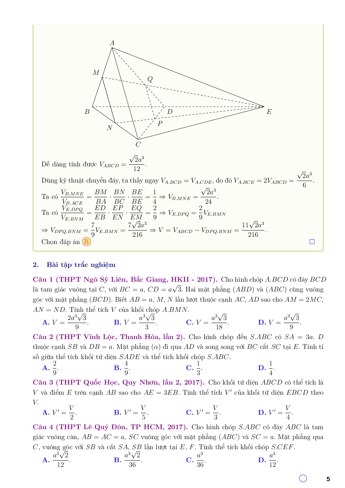 Sử dụng phương pháp tỉ số thể tích giải quyết bài toán thể tích khối đa diện (trang 5)