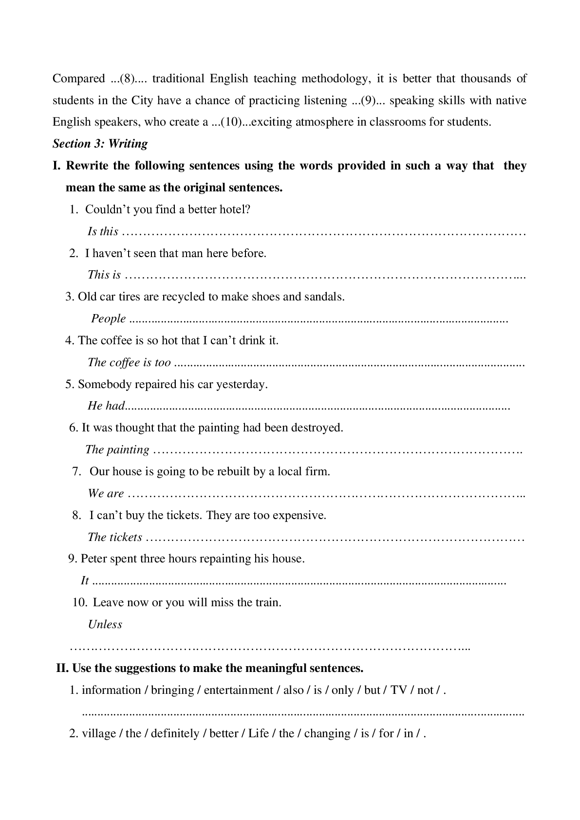 Bộ đề thi HSG môn Tiếng Anh lớp 8 có đáp án (trang 5)