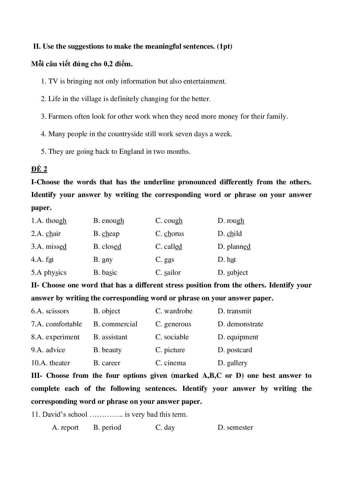 Bộ đề thi HSG môn Tiếng Anh lớp 8 có đáp án (trang 8)