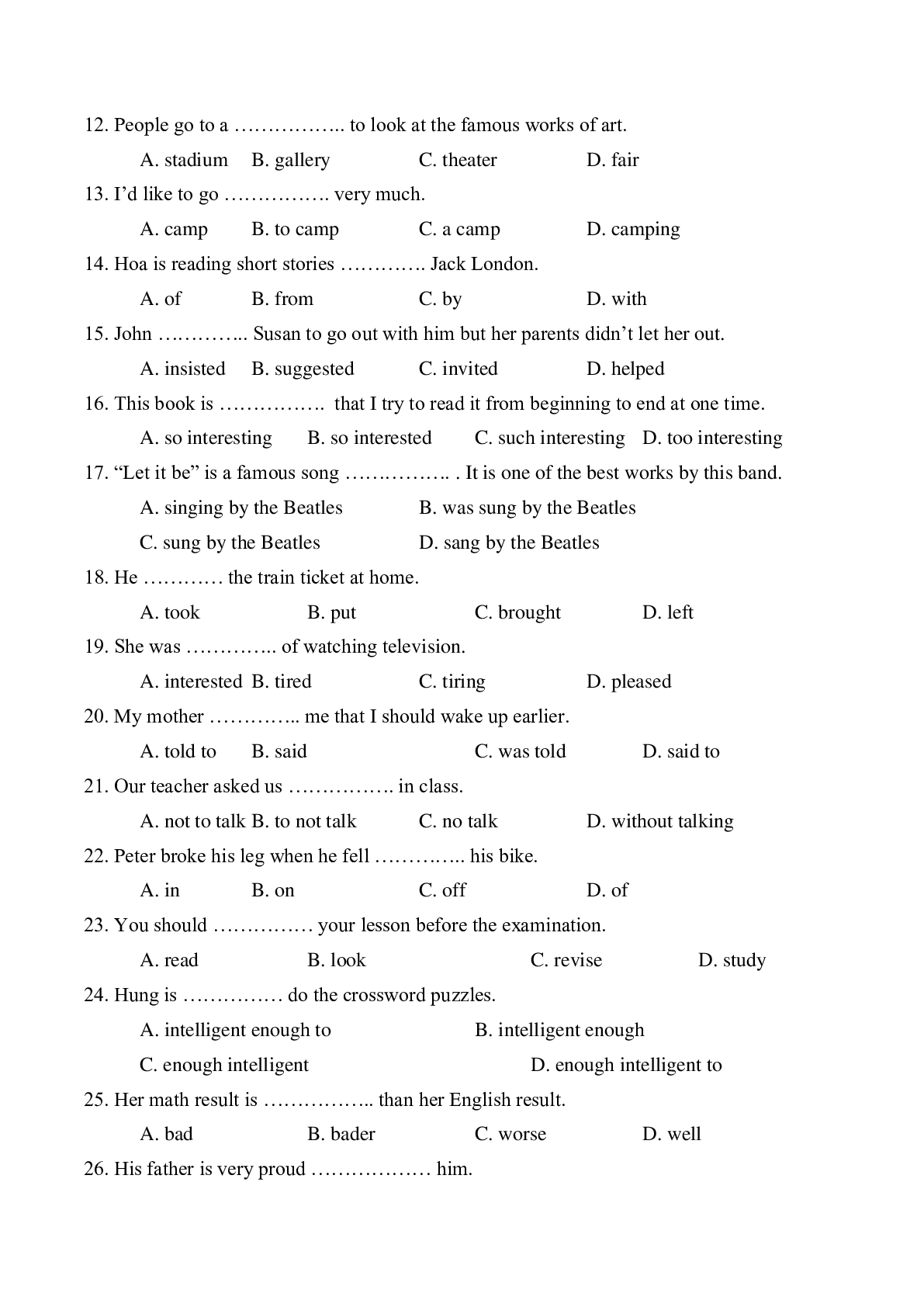 Bộ đề thi HSG môn Tiếng Anh lớp 8 có đáp án (trang 9)