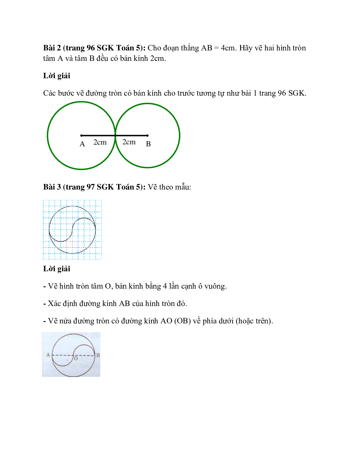 Toán lớp 5 trang 96, 97 Hình tròn – Đường tròn (trang 2)