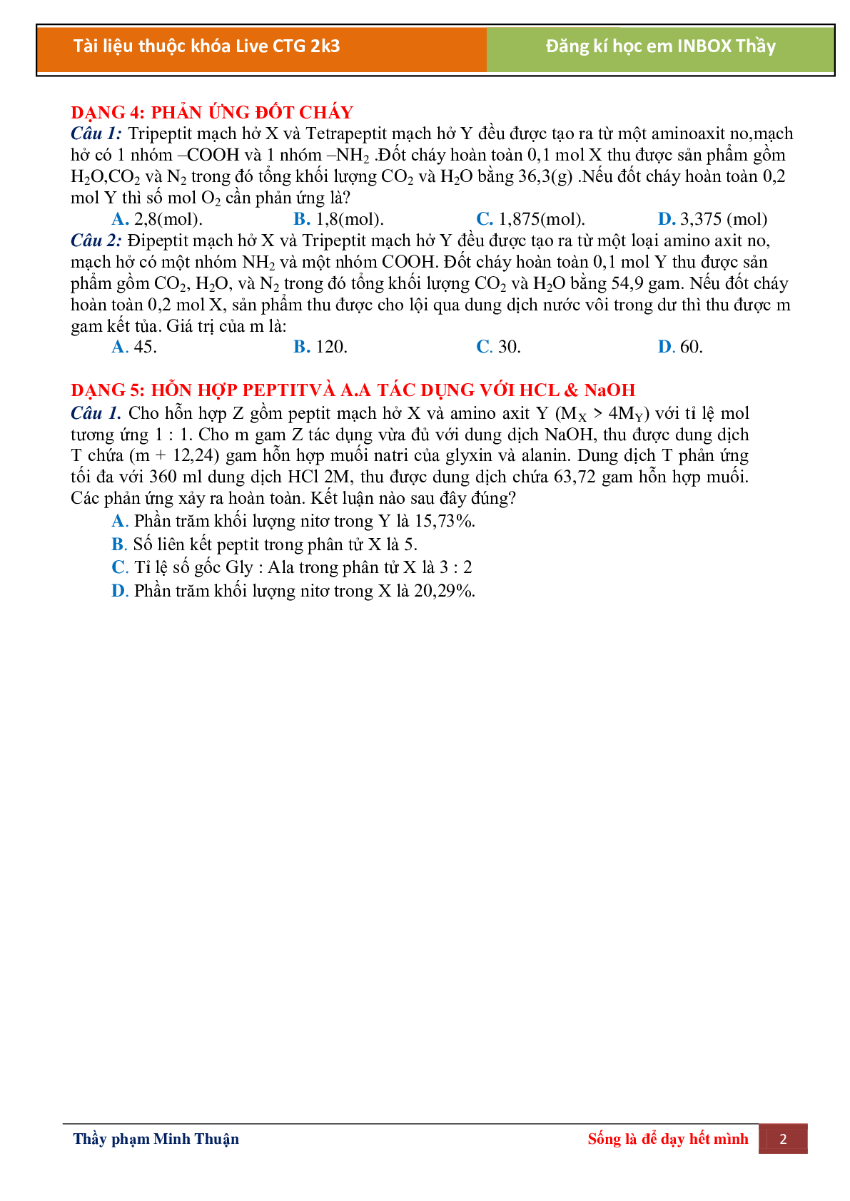 Lý Thuyết Peptit môn Hóa học lớp 12 (trang 2)