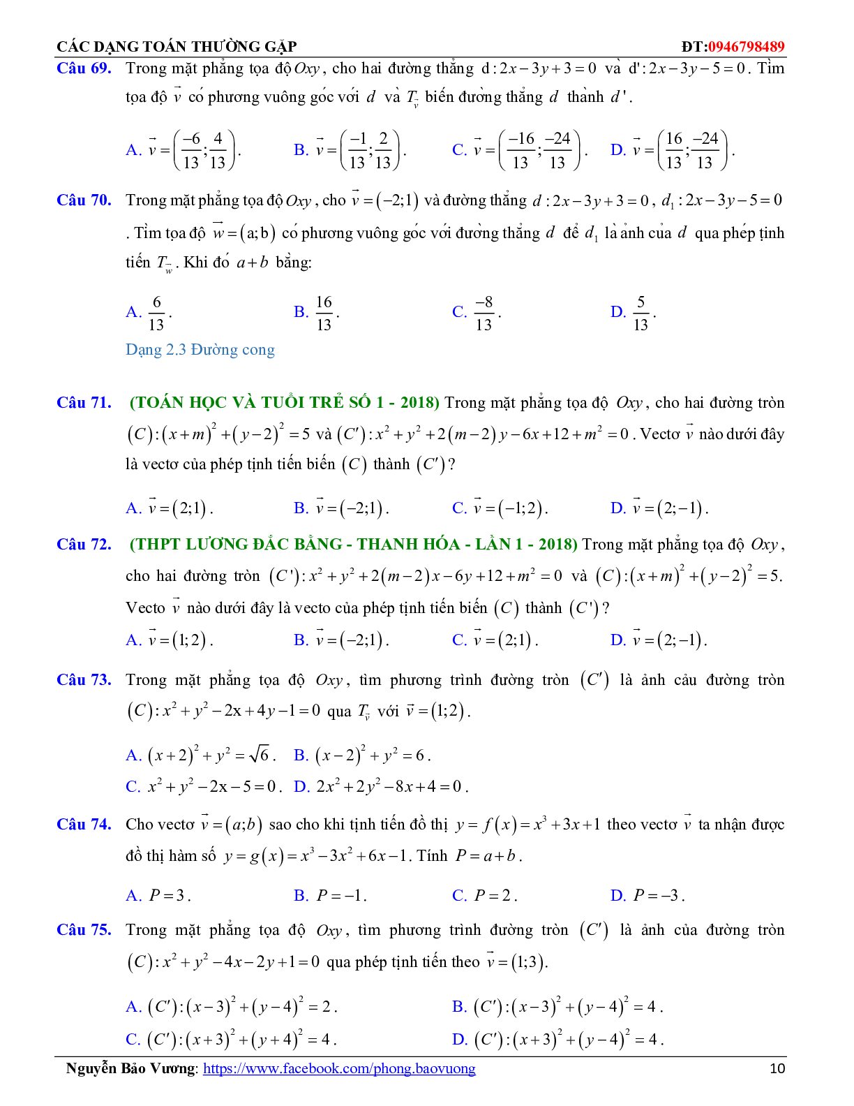 Các dạng toán phép dời hình và phép đồng dạng trong mặt phẳng (trang 10)