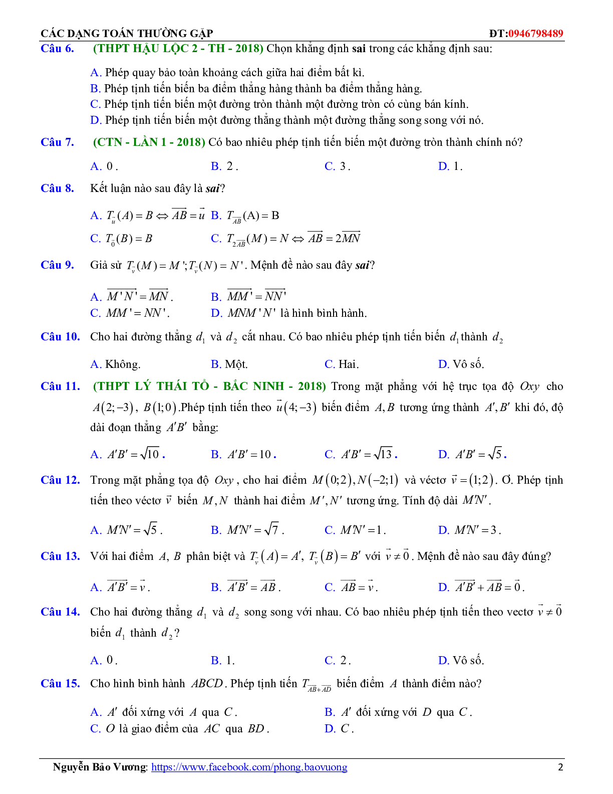 Các dạng toán phép dời hình và phép đồng dạng trong mặt phẳng (trang 2)