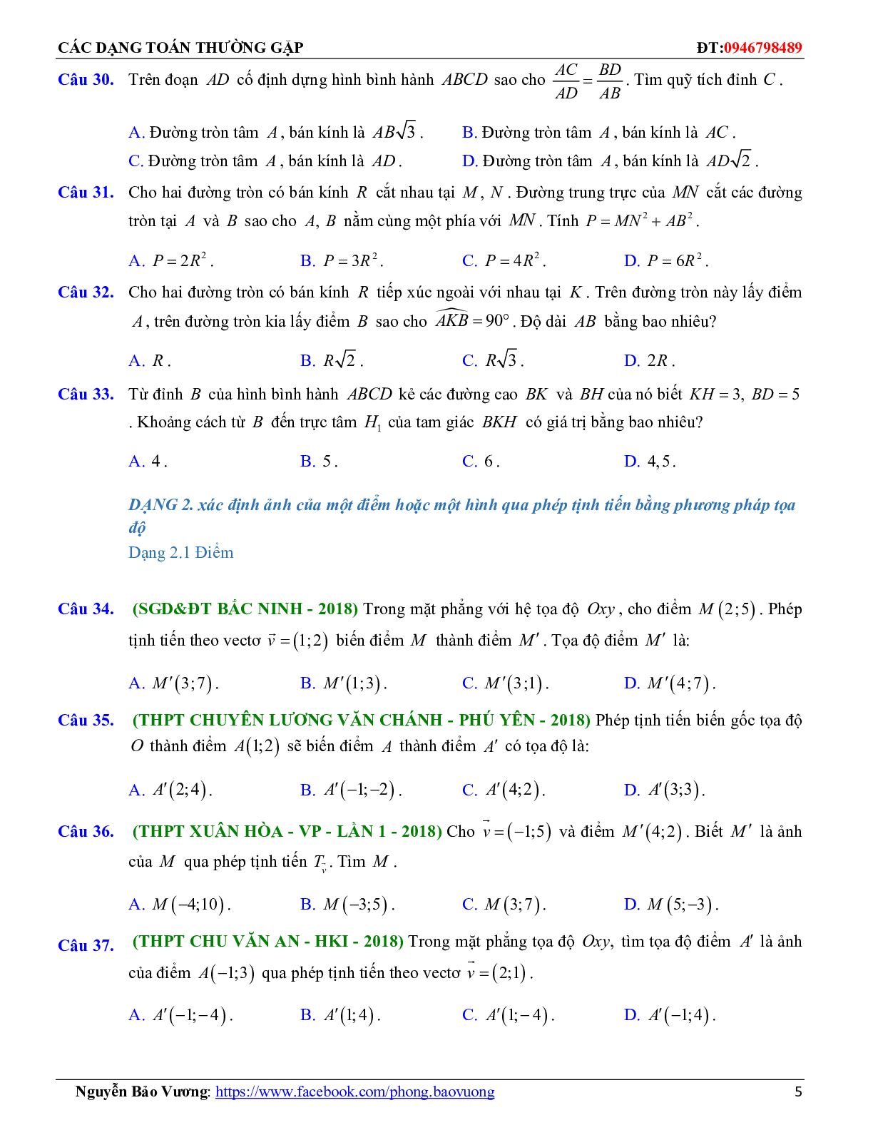 Các dạng toán phép dời hình và phép đồng dạng trong mặt phẳng (trang 5)