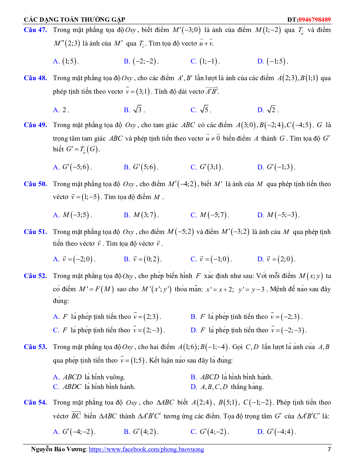 Các dạng toán phép dời hình và phép đồng dạng trong mặt phẳng (trang 7)