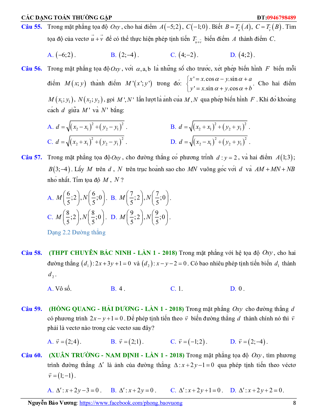Các dạng toán phép dời hình và phép đồng dạng trong mặt phẳng (trang 8)