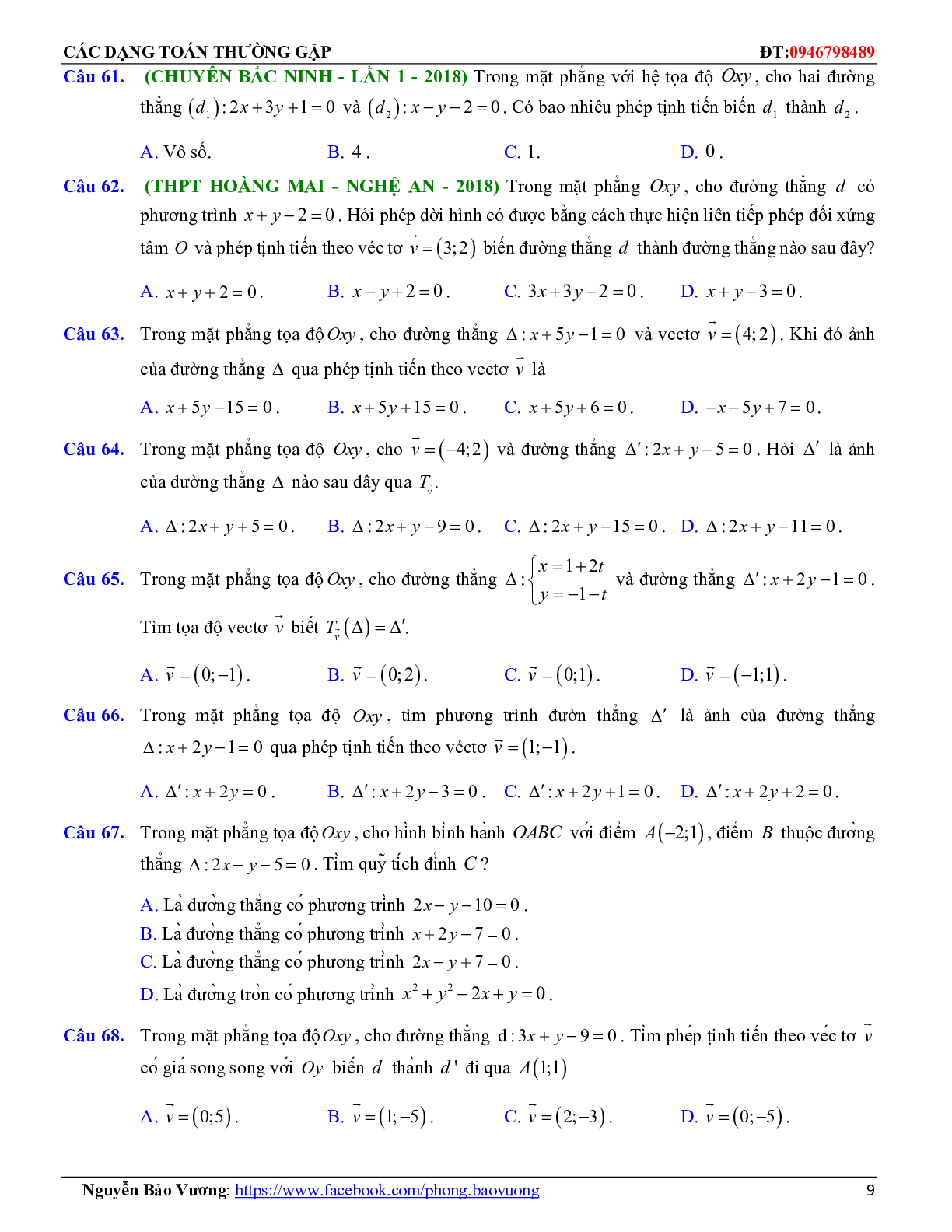 Các dạng toán phép dời hình và phép đồng dạng trong mặt phẳng (trang 9)
