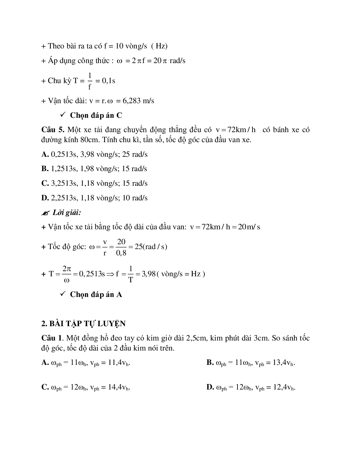 Phương pháp giải và bài tập về Bài toán về chuyển động tròn đều có đáp án (trang 3)