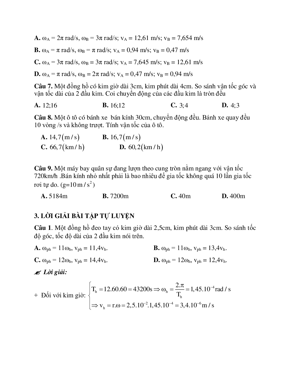 Phương pháp giải và bài tập về Bài toán về chuyển động tròn đều có đáp án (trang 5)