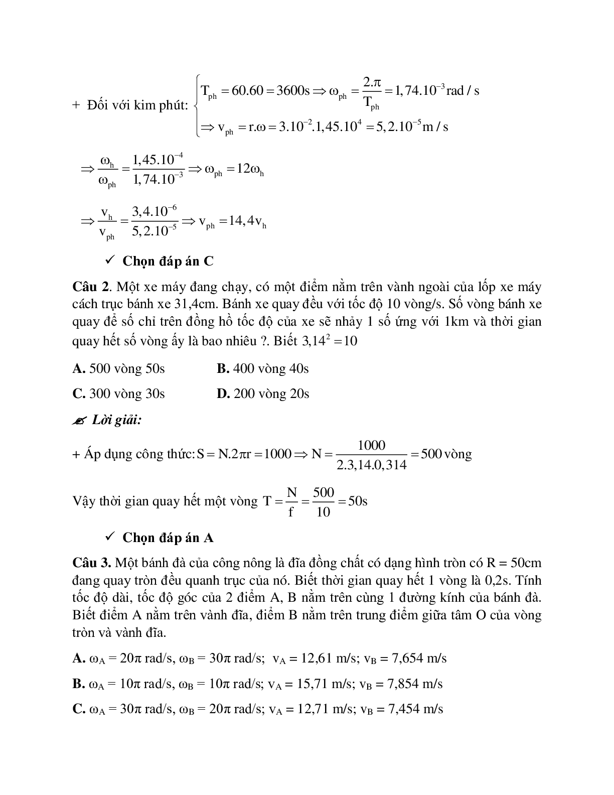 Phương pháp giải và bài tập về Bài toán về chuyển động tròn đều có đáp án (trang 6)