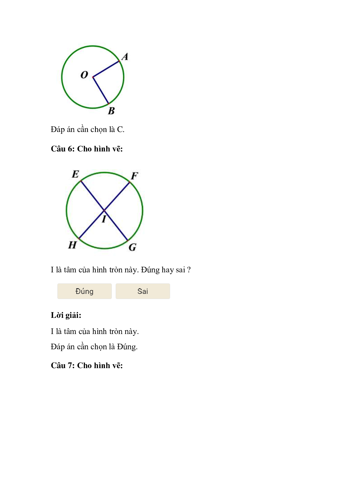 Trắc nghiệm Hình tròn, tâm, đường kính, bán kính có đáp án – Toán lớp 3 (trang 4)
