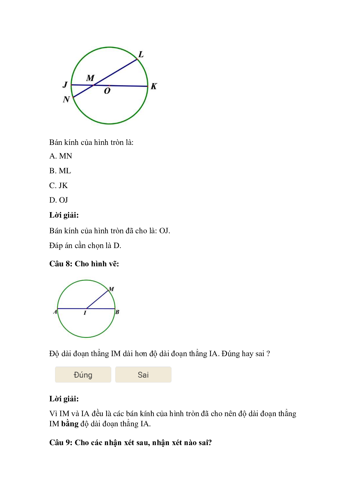 Trắc nghiệm Hình tròn, tâm, đường kính, bán kính có đáp án – Toán lớp 3 (trang 5)