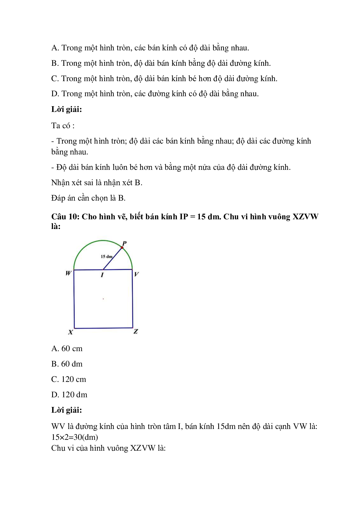 Trắc nghiệm Hình tròn, tâm, đường kính, bán kính có đáp án – Toán lớp 3 (trang 6)