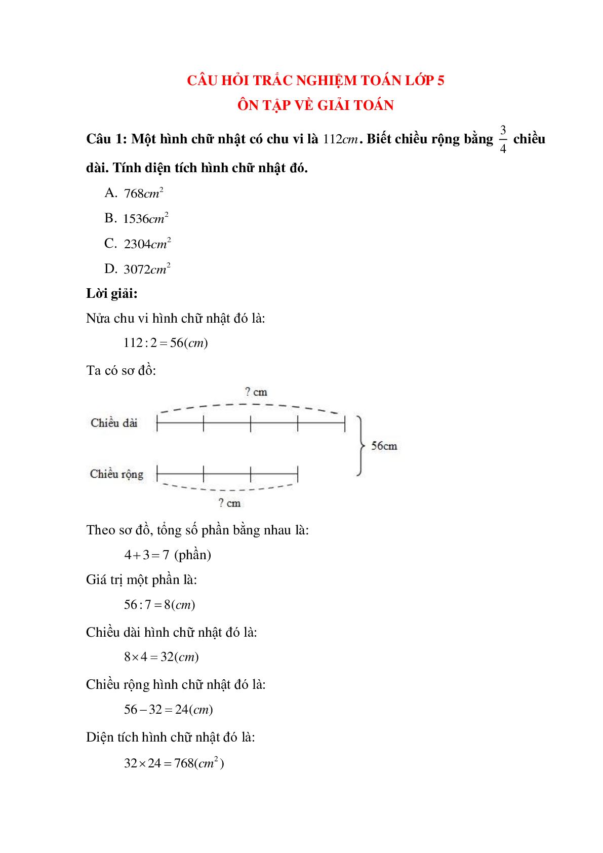 10 câu Trắc nghiệm Ôn tập về giải toán có đáp án 2023 – Toán lớp 5 (trang 1)