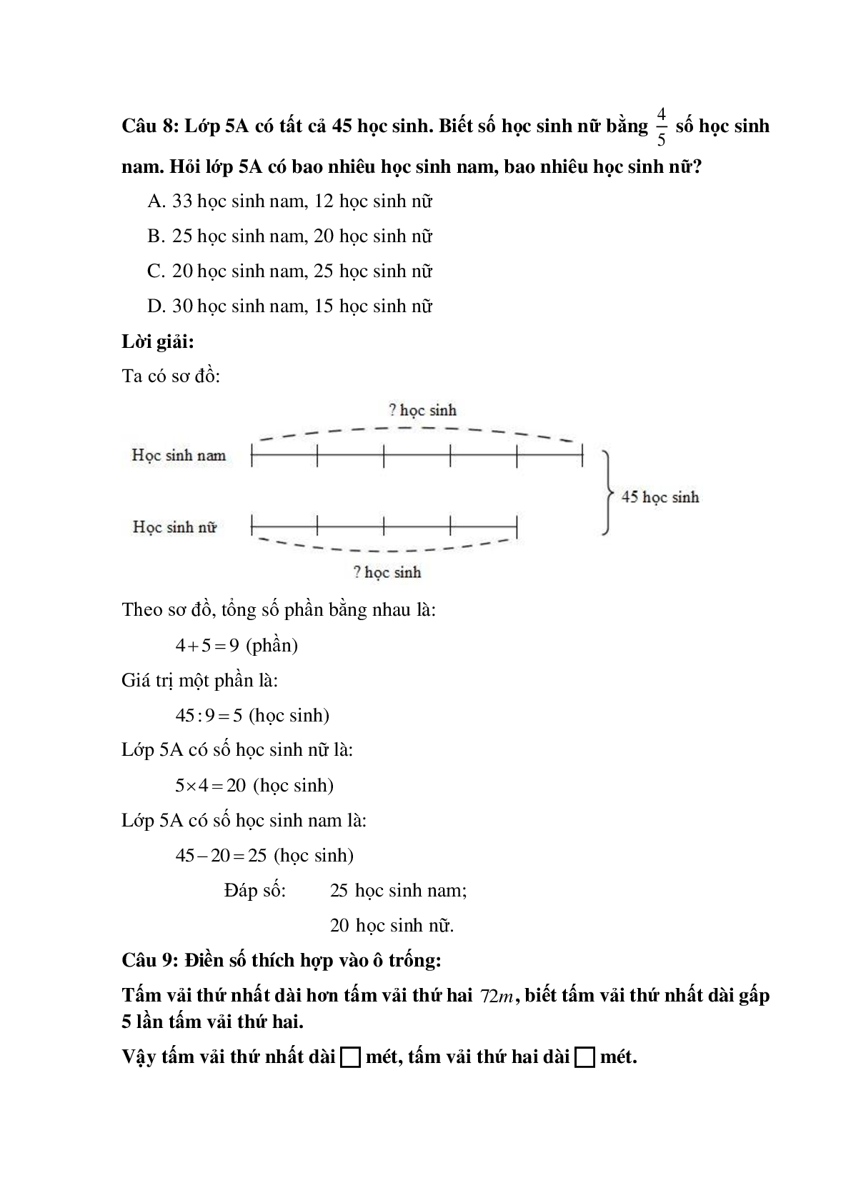 10 câu Trắc nghiệm Ôn tập về giải toán có đáp án 2023 – Toán lớp 5 (trang 6)