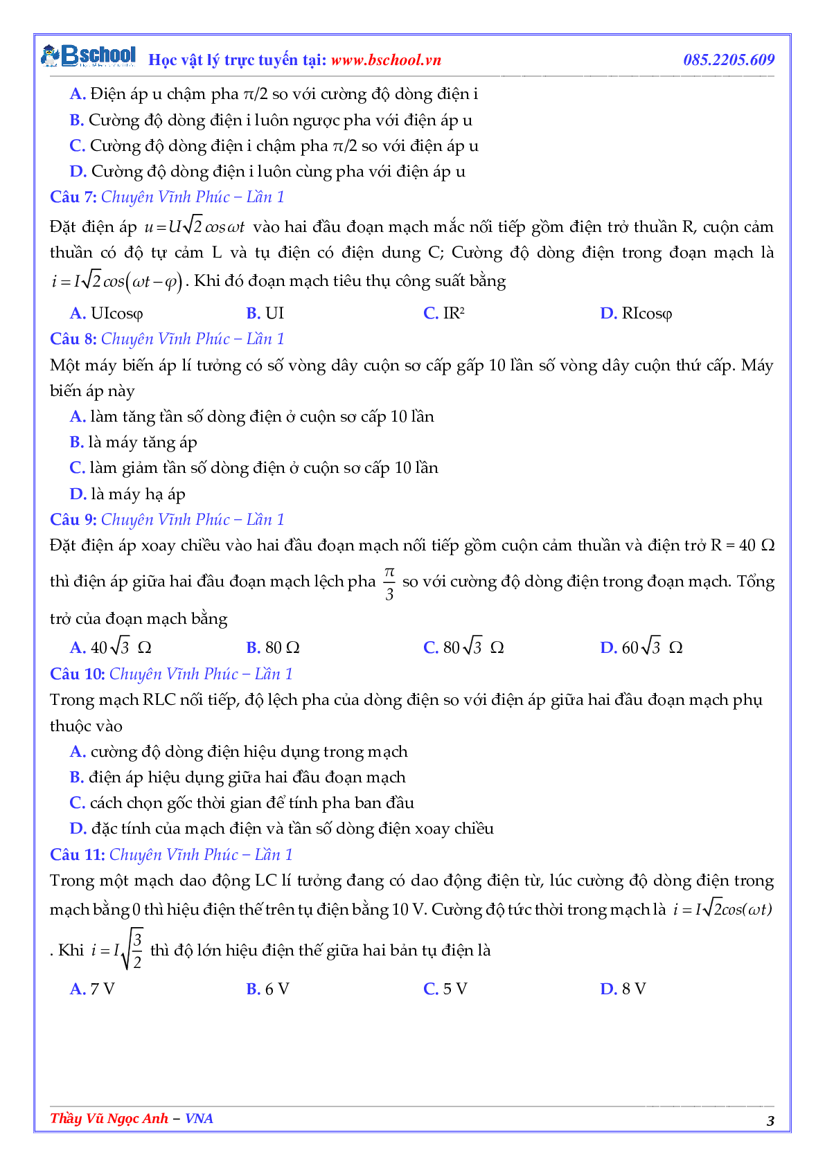 Tuyển Tập Các Câu Hỏi Điện Xoay Chiều Trong Các Đề Thi THPT QG Phần 1 (trang 3)