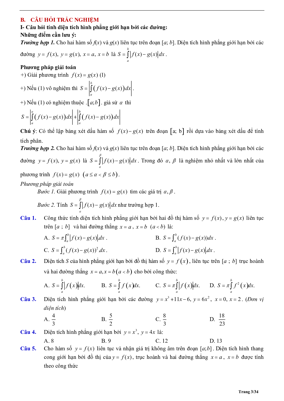 Phương pháp giải về Ứng dụng tích phân 2023 (lý thuyết và bài tập) (trang 3)
