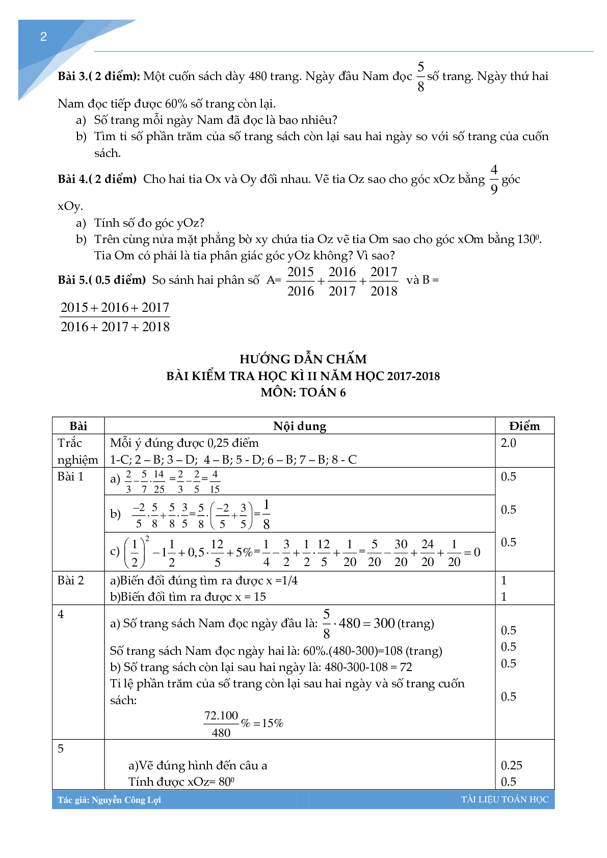 Bộ đề thi học kì 2 môn toán lớp 6 (trang 2)