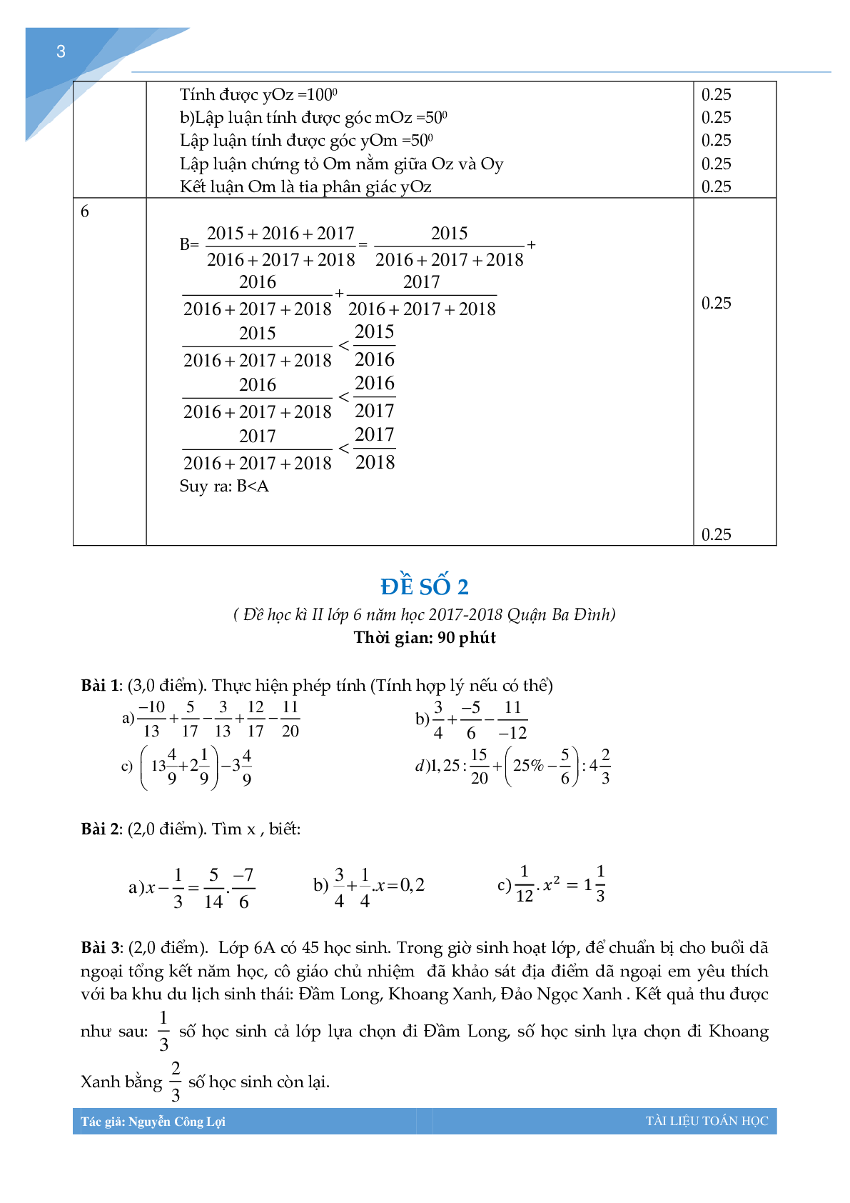 Bộ đề thi học kì 2 môn toán lớp 6 (trang 3)