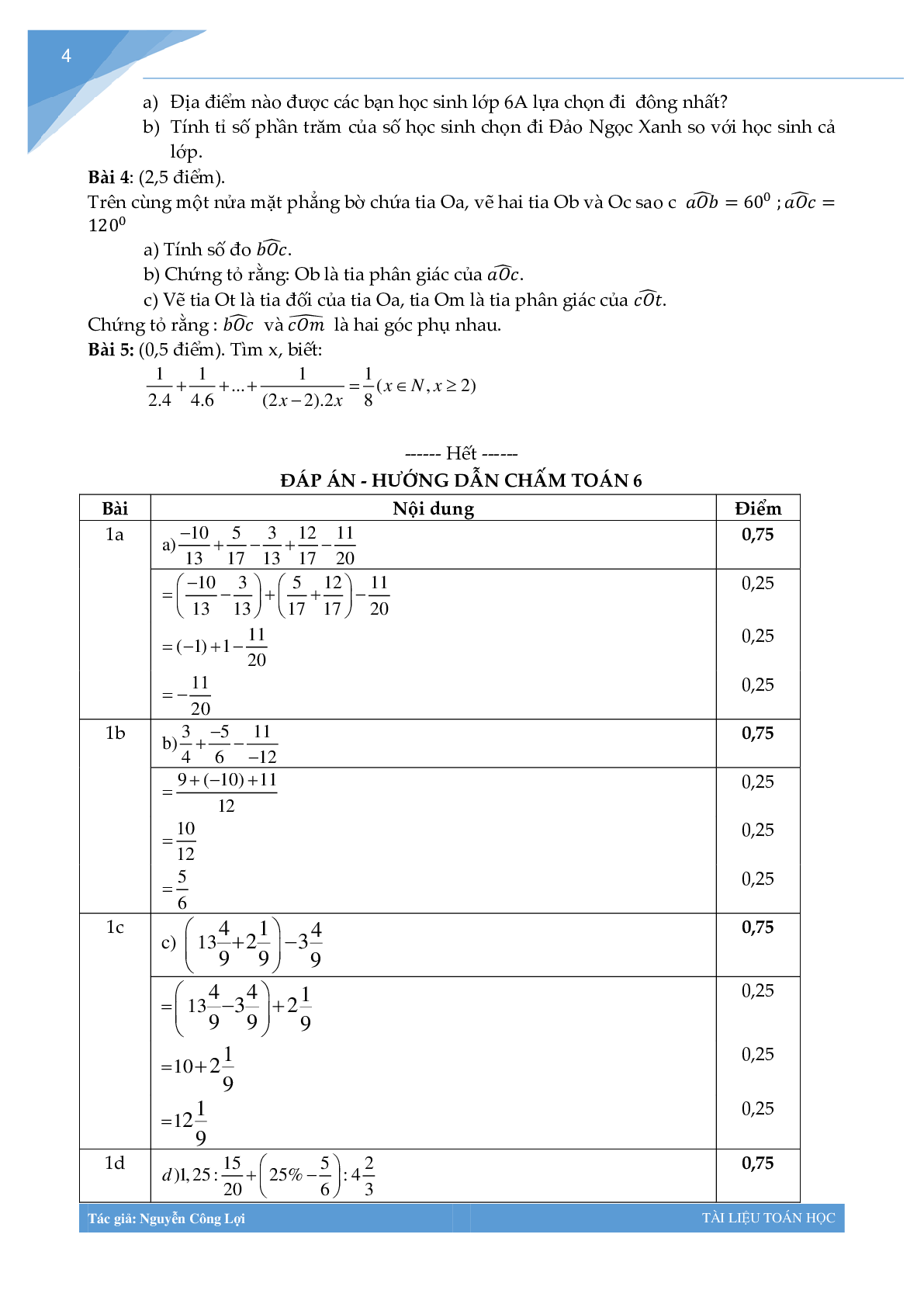 Bộ đề thi học kì 2 môn toán lớp 6 (trang 4)