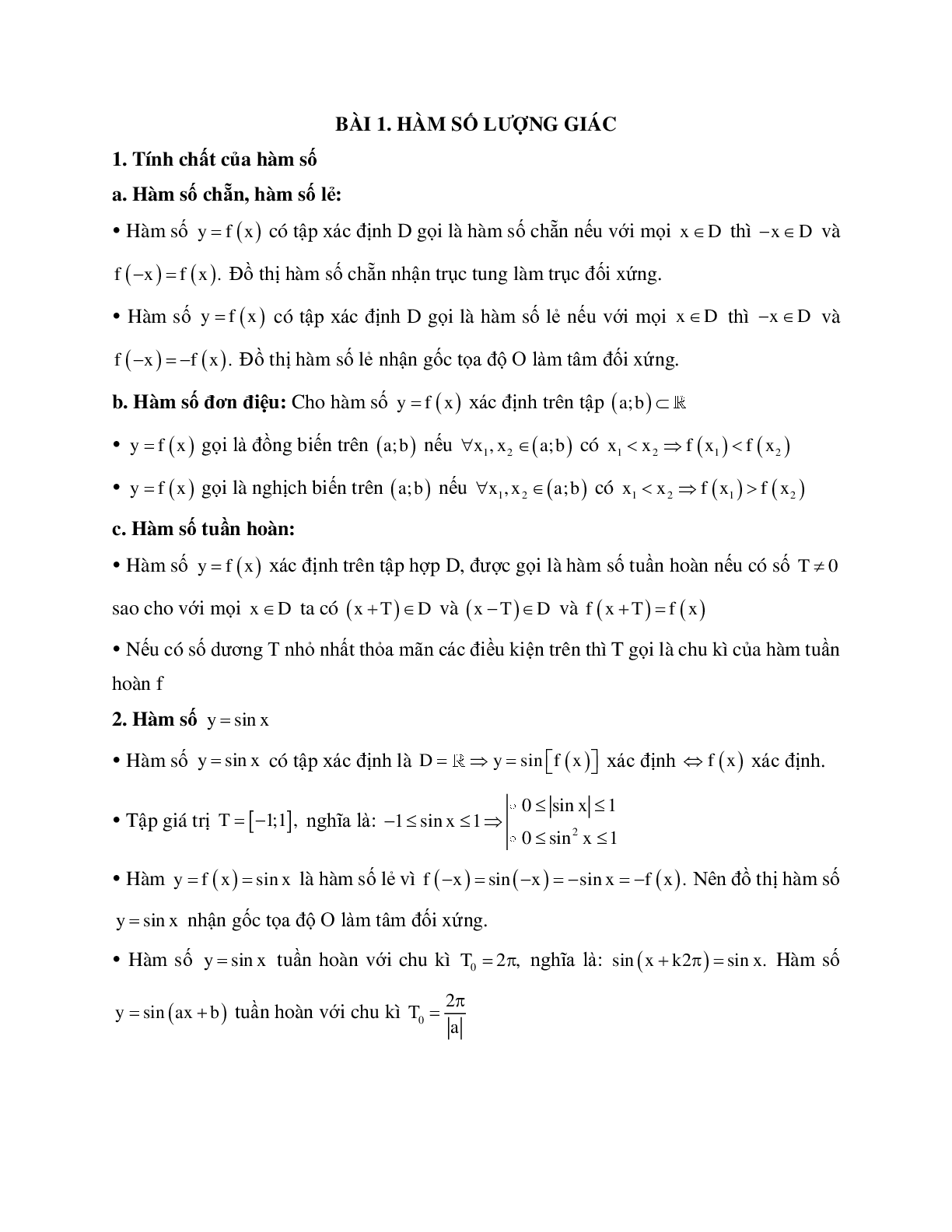Phương pháp giải về hàm số lượng giác 2023 (lý thuyết và bài tập) (trang 1)