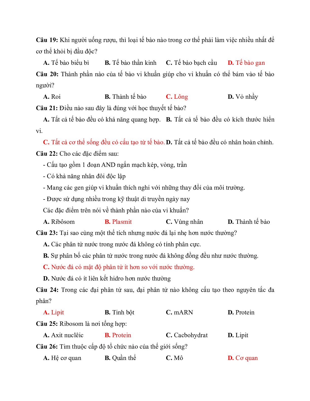 Bộ 40 Câu trắc nghiệm ôn thi Giữa học kì 1 Sinh học lớp 10 (trang 4)