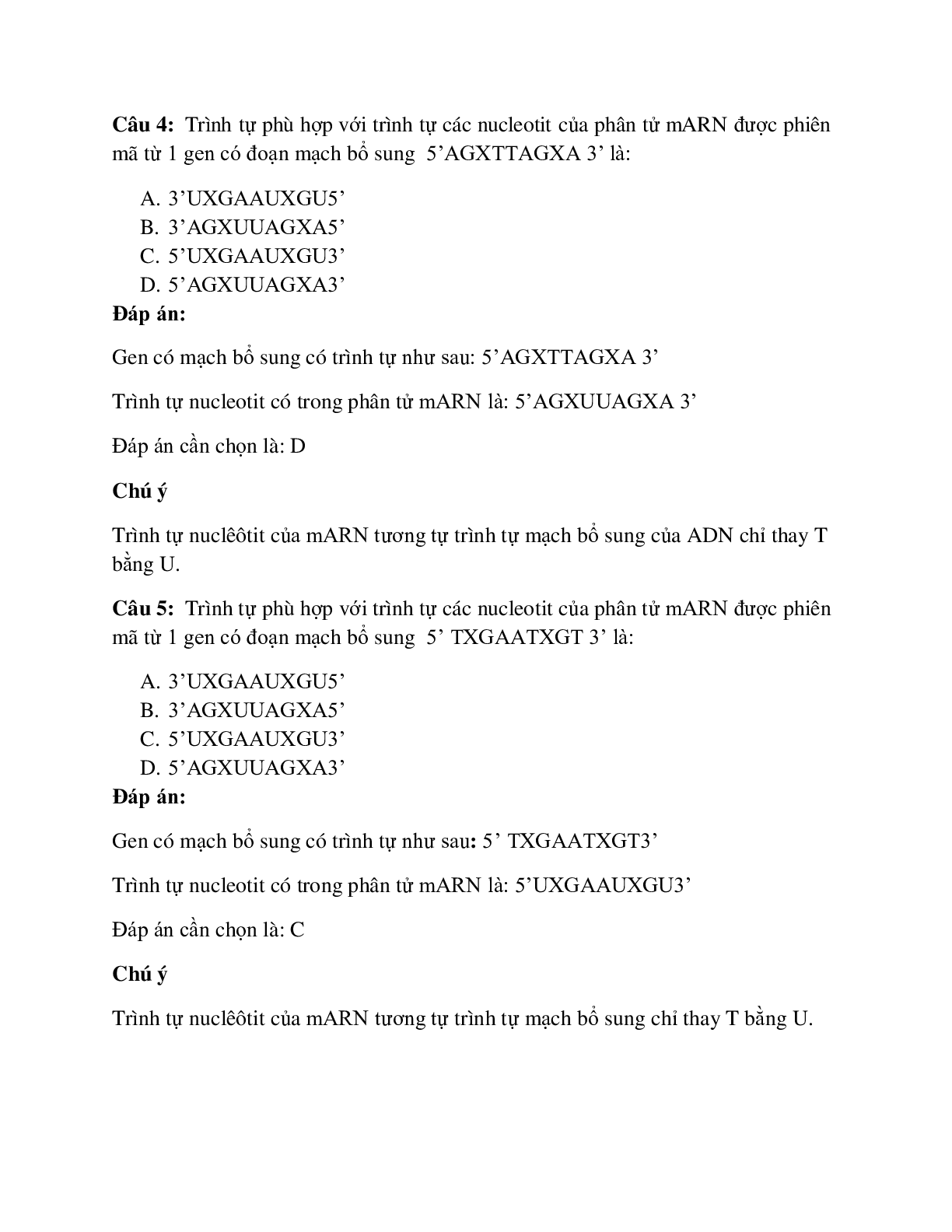 43 câu Trắc nghiệm Sinh học lớp 12 Bài 2 có đáp án 2023: Các dạng bài tập về quá trình phiên mã (trang 3)
