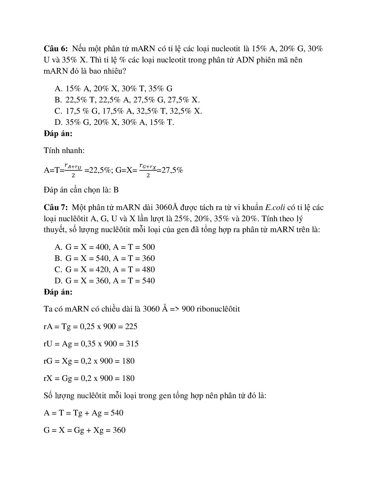 43 câu Trắc nghiệm Sinh học lớp 12 Bài 2 có đáp án 2023: Các dạng bài tập về quá trình phiên mã (trang 4)