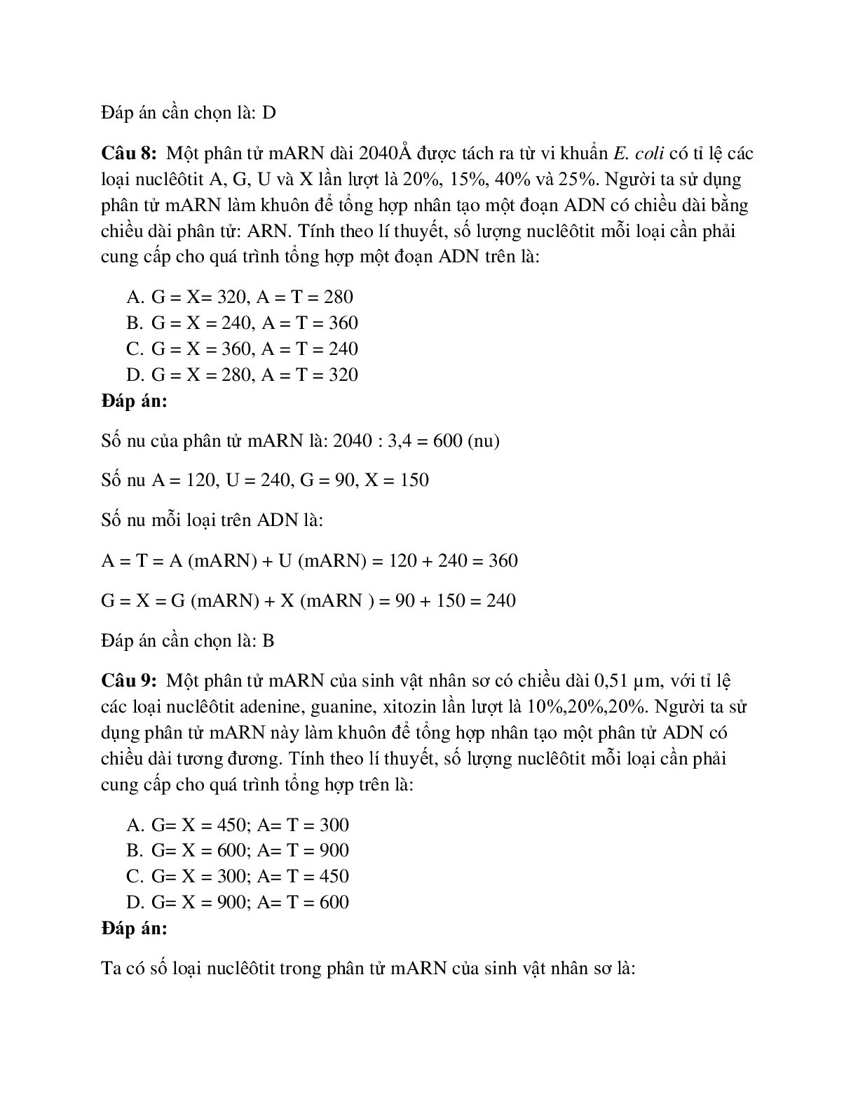 43 câu Trắc nghiệm Sinh học lớp 12 Bài 2 có đáp án 2023: Các dạng bài tập về quá trình phiên mã (trang 5)