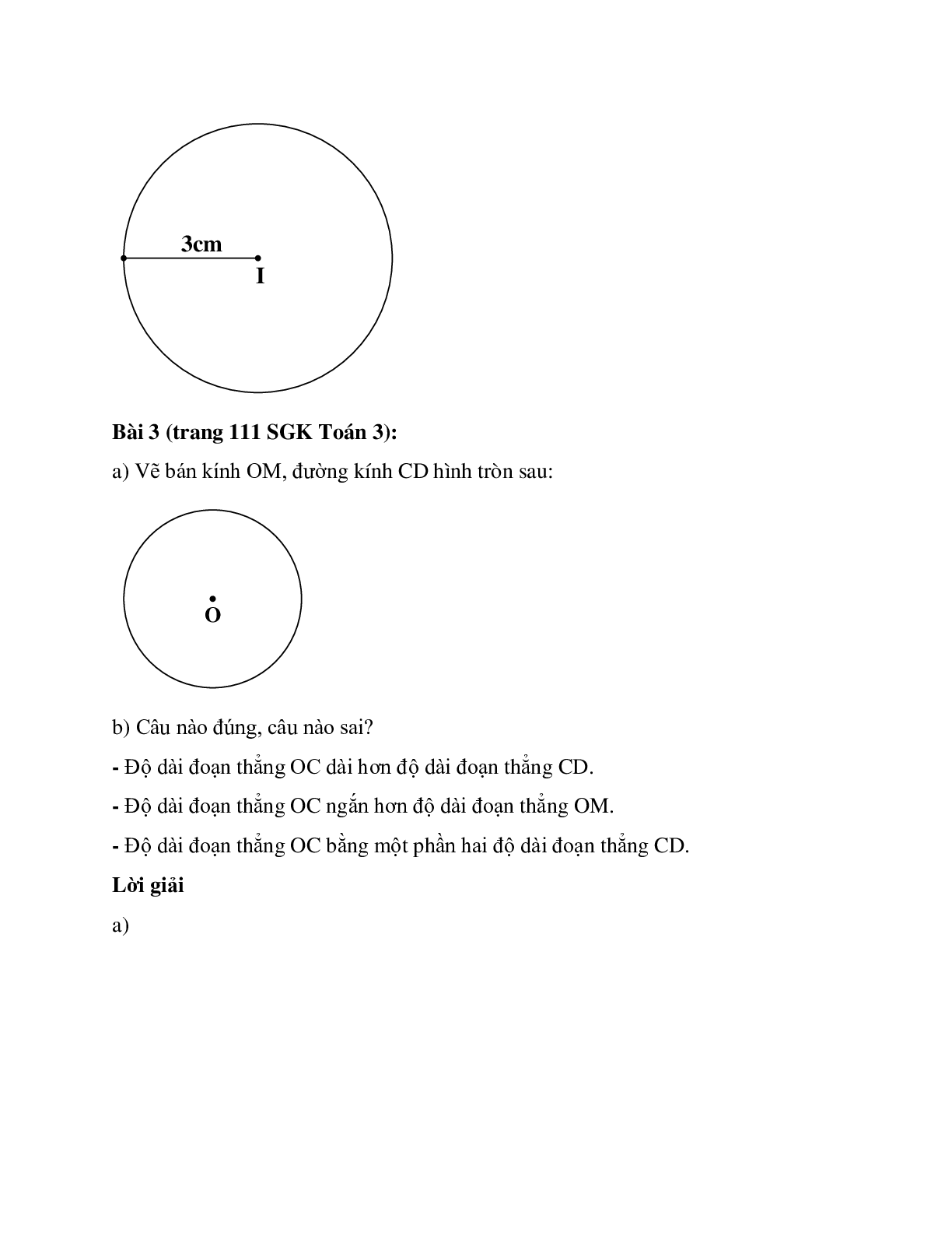 Toán lớp 3 trang 111 Hình tròn, tâm, đường kính, bán kính (trang 2)