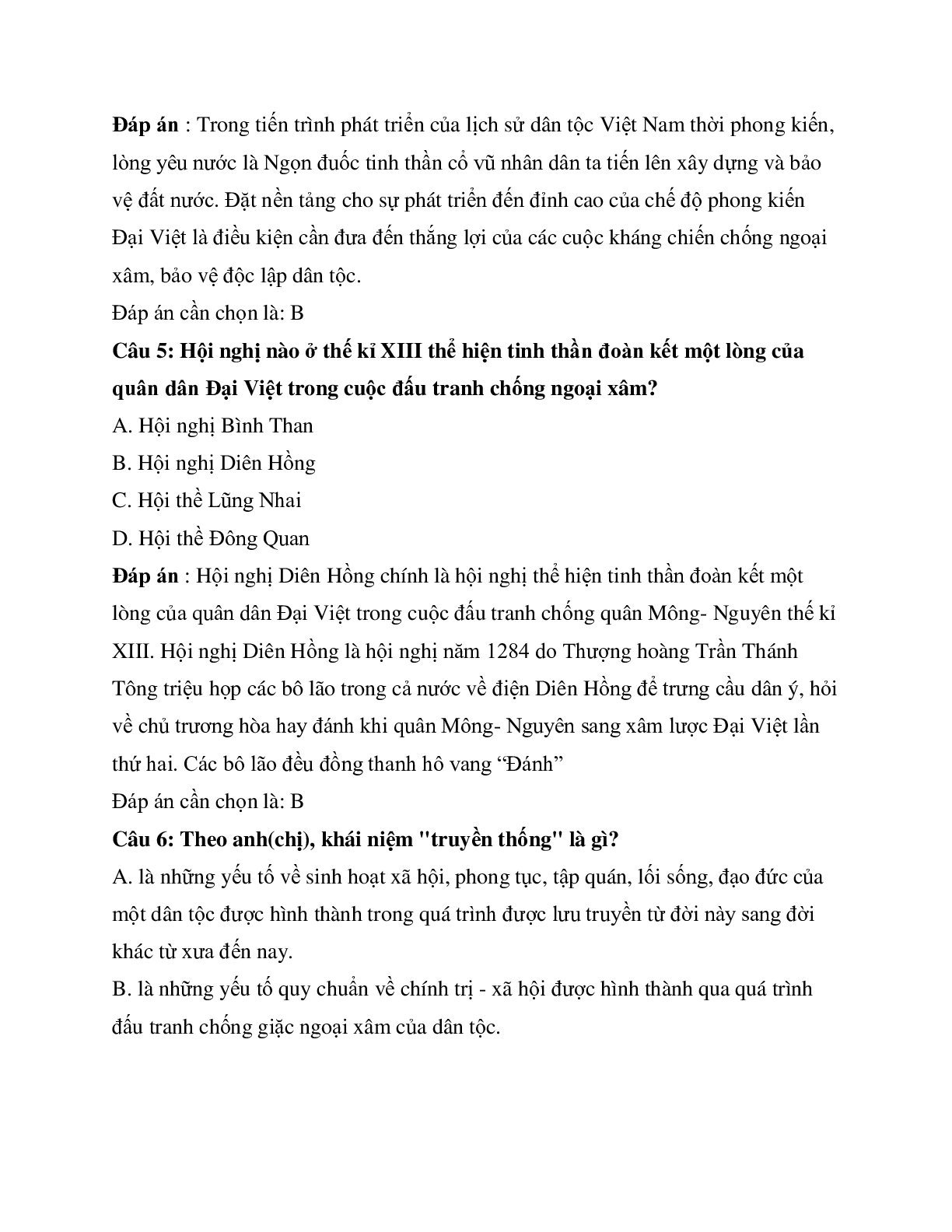 Trắc nghiệm Lịch sử 10 Bài 28 có đáp án: Truyền thống yêu nước của dân tộc Việt Nam thời phong kiến (trang 3)
