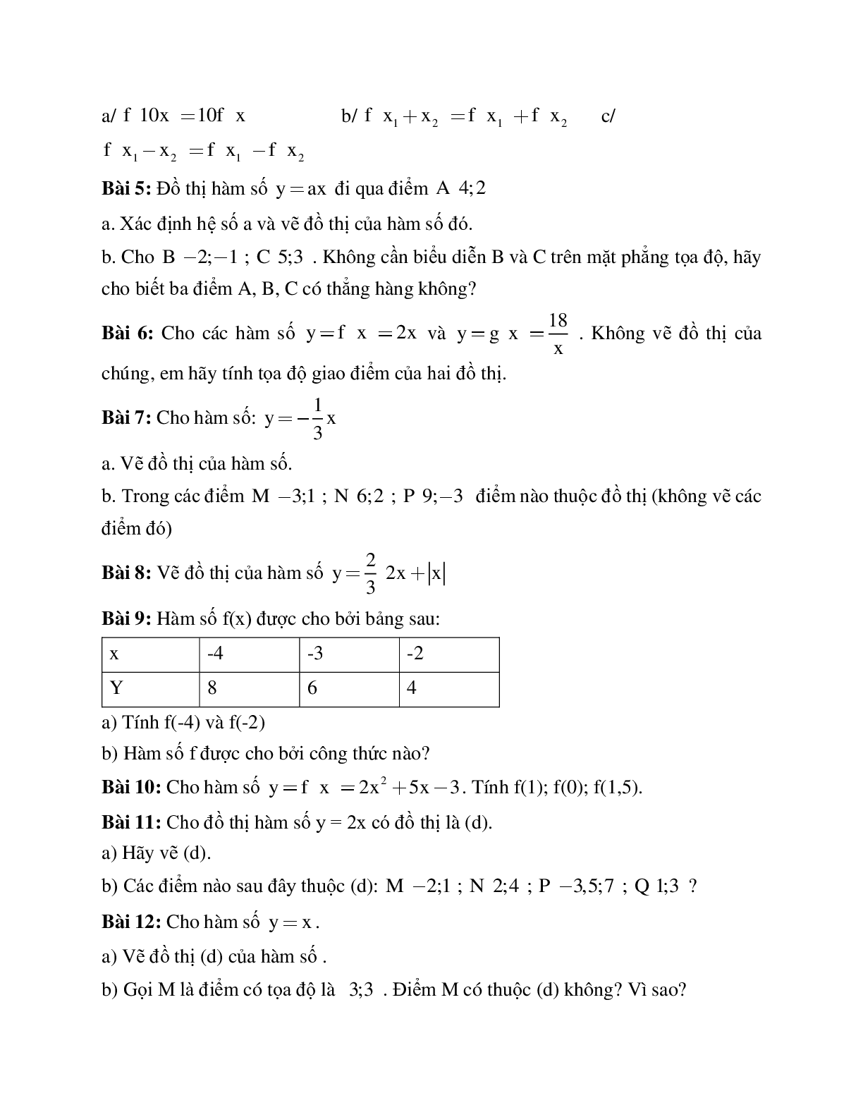 Hệ thống bài tập về Hàm số lớp 7 chọn lọc (trang 2)