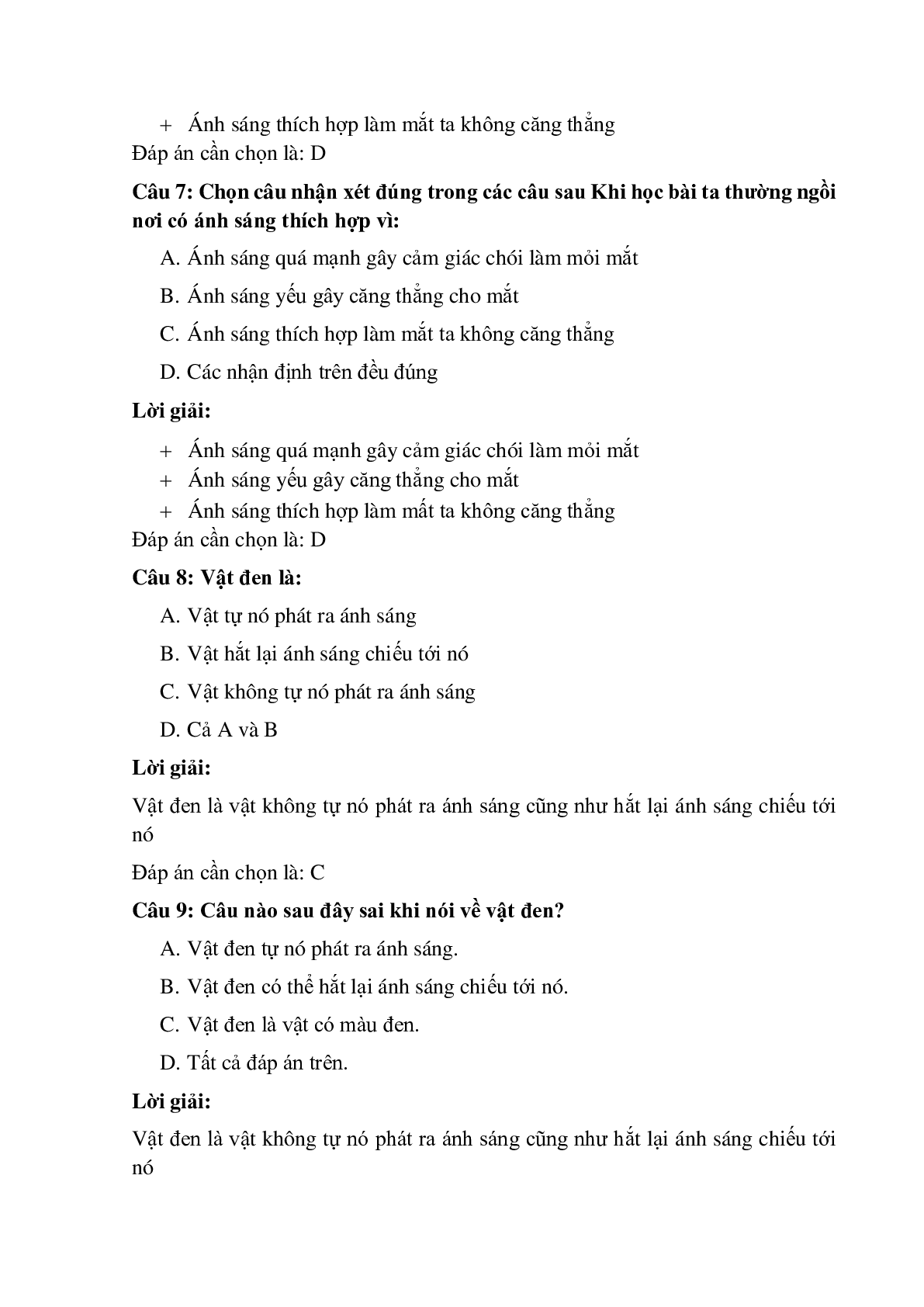 Trắc nghiệm Nhận biết ánh sáng - Nguồn sáng và vật sáng có đáp án – Vật Lí lớp 7 (trang 3)