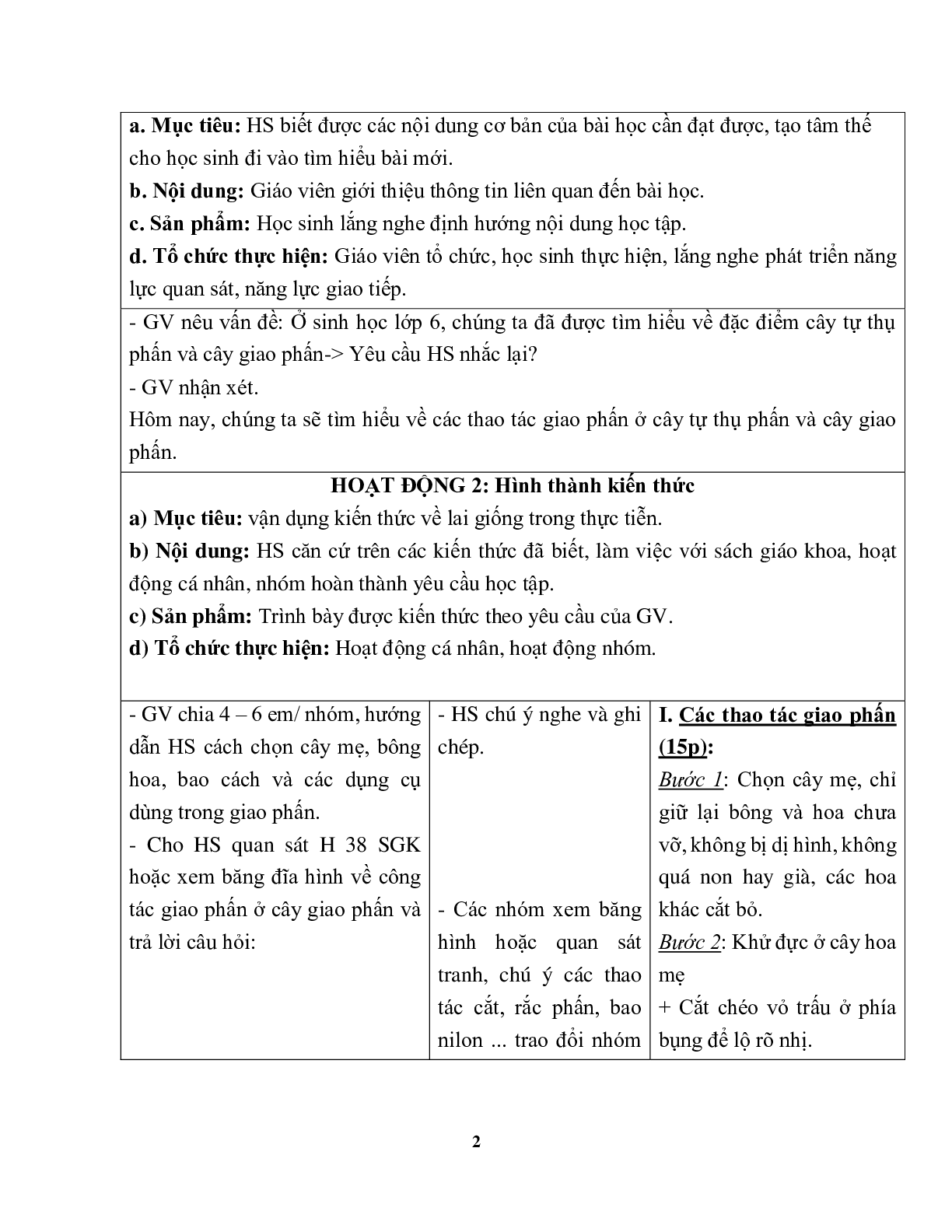 Giáo án Sinh học 9 Bài 38: Thực hành Tập dượt thao tác giao phấn mới nhất - CV5555 (trang 2)