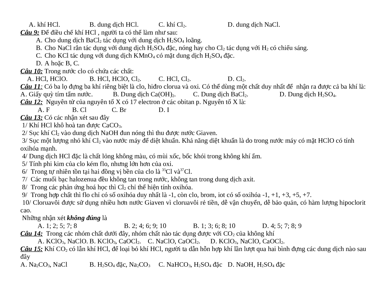 Tuyển chọn 54 câu trắc nghiệm Halogen lớp 10 (trang 2)