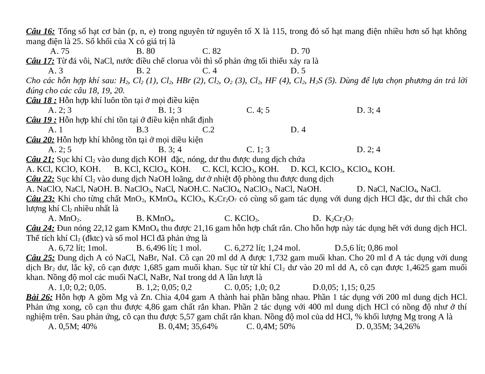 Tuyển chọn 54 câu trắc nghiệm Halogen lớp 10 (trang 3)