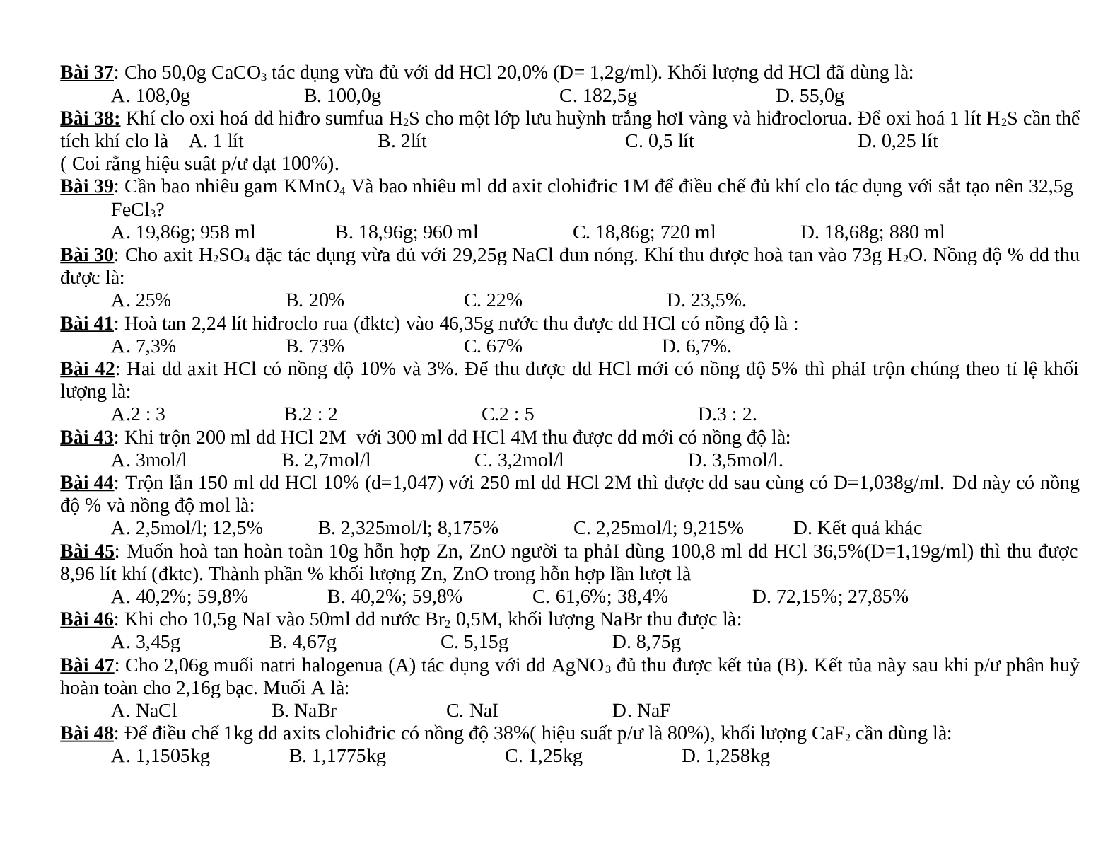 Tuyển chọn 54 câu trắc nghiệm Halogen lớp 10 (trang 5)