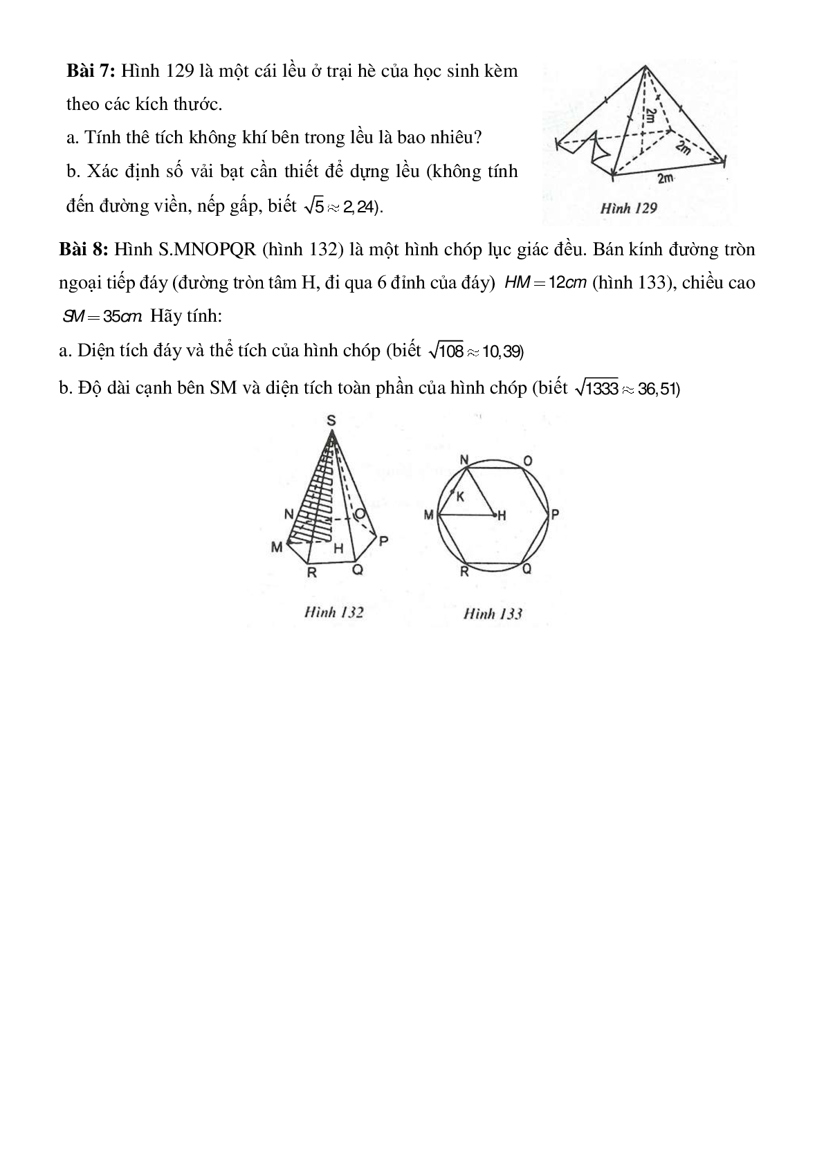 Diện tích xung quanh, diện tích toàn phần và thể tích của hình chóp đều (trang 3)
