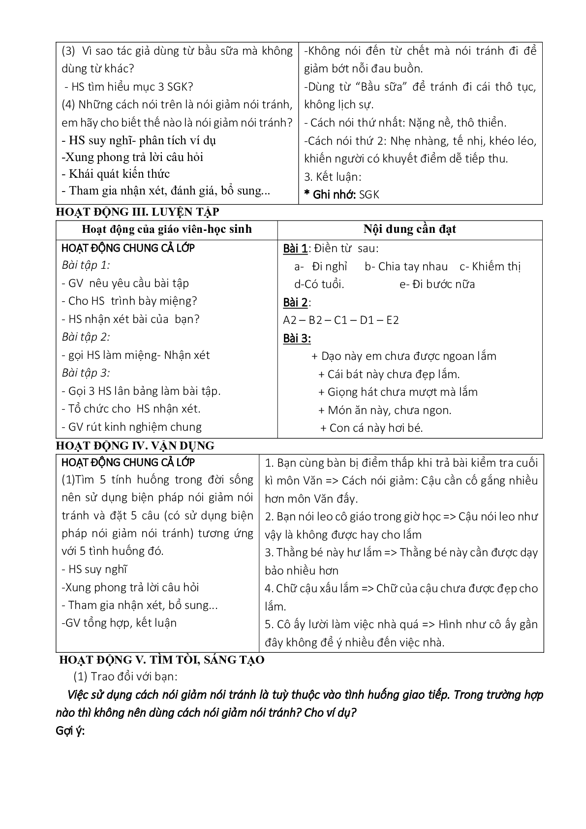 Giáo án ngữ văn lớp 8 Tuần 10 Tiết 40: Nói giảm nói tránh mới nhất (trang 2)