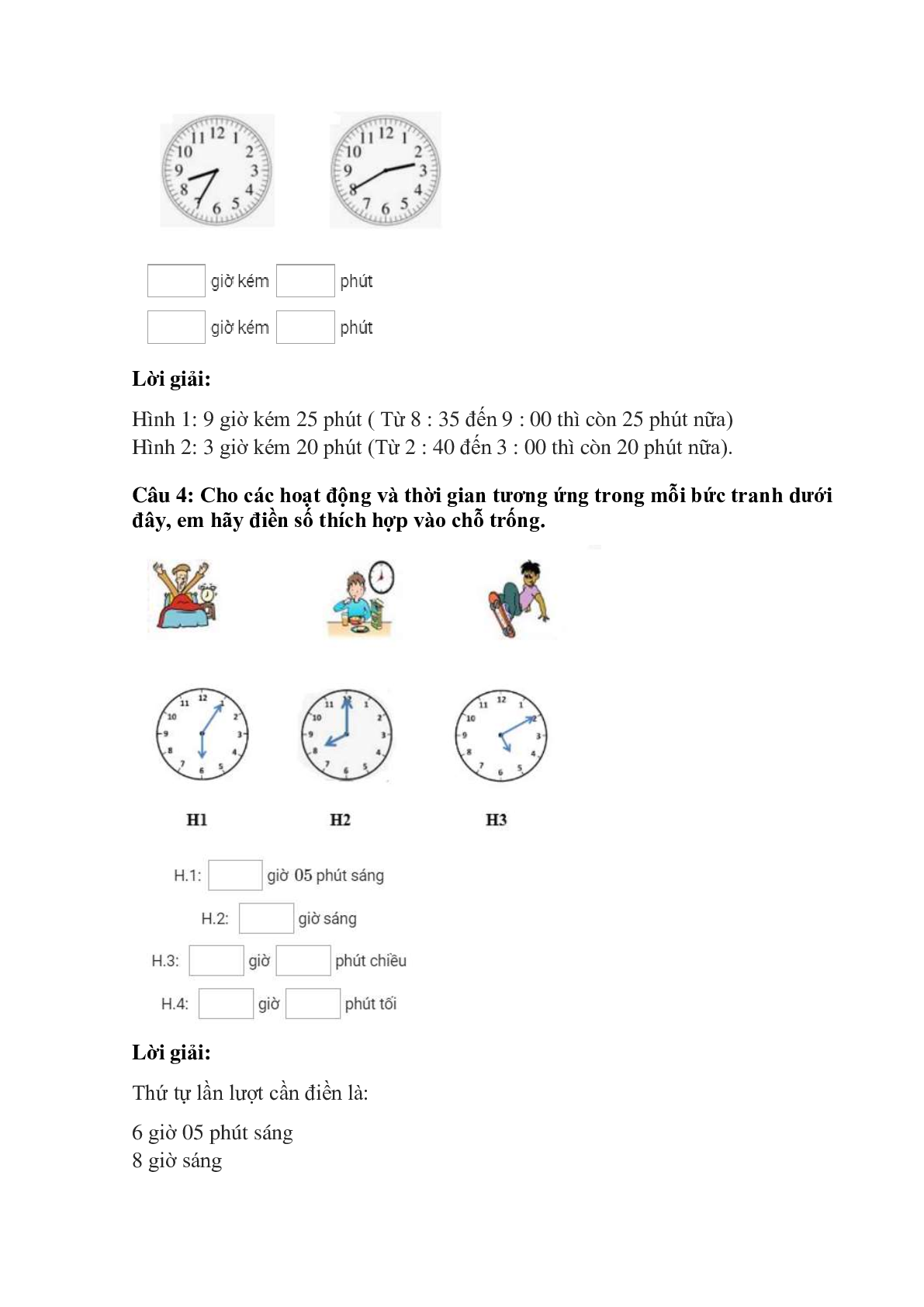 Trắc nghiệm Xem đồng hồ có đáp án – Toán lớp 3 (trang 2)